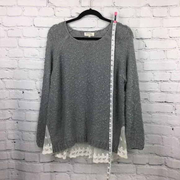 Monteau Los Angeles Grey Swiss Dot Lace Hem Boat Neck Pullover Sweater L - Picture 10 of 16